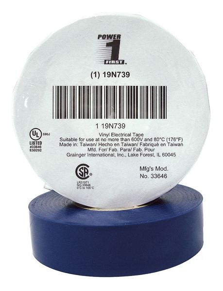 Zoro Select Electrical Tape, 7 mil, 3/4" x 66 ft., Blue 19N739