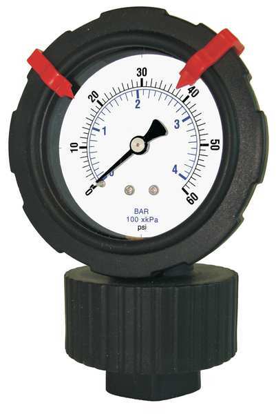 Pic Gauges Molded Gauge and Seal Assembly, 0 to 30 psi, 1/2 in FNPT, Plastic, Black 701DDS-252D