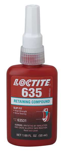 Loctite Retaining Compound, 635 Series, Green, Liquid, 50ml Bottle 135516