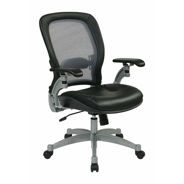Office Star Executive Chair, Leather, 18" to 22-1/2" Height, Adjustable Arms, Black 3680
