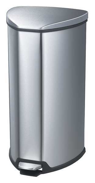 Safco 10 gal Half-Round Wastebasket, Stainless Steel, 14" Dia, Step-On, Stainless Steel 9687SS