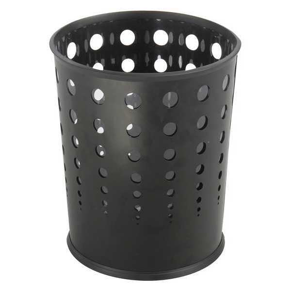 Safco 6 gal Round Wastebasket, Black, 11-3/4" Dia, Open Top, Puncture-Resistant Steel, PVC 9740BL