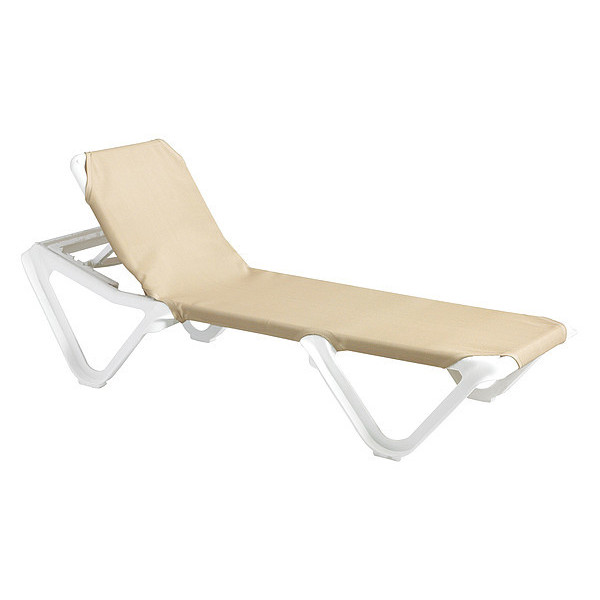 Grosfillex Nautical Sling Chaise, Khaki/White, PK2 US910103
