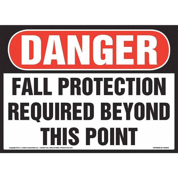 Jj Keller Fall Protection Required, 14"x10", Vinyl 8001167