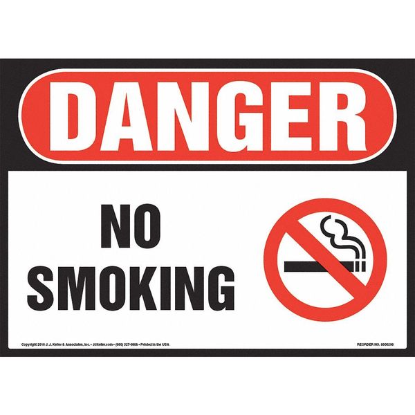 Jj Keller No Smoking, OSHA Sign, 10" x 7", Plastic, 8001251 8001251