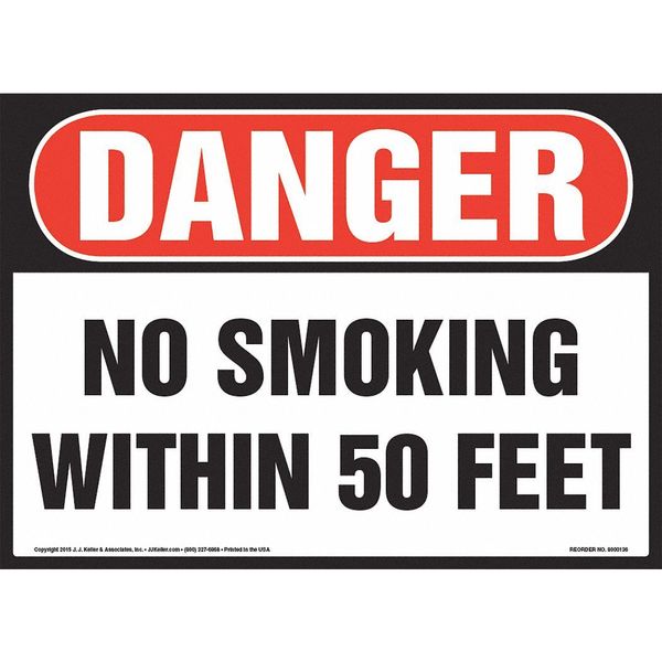 Jj Keller No Smoking Within 50 Feet Sign, 10" x 7", 8001180 8001180