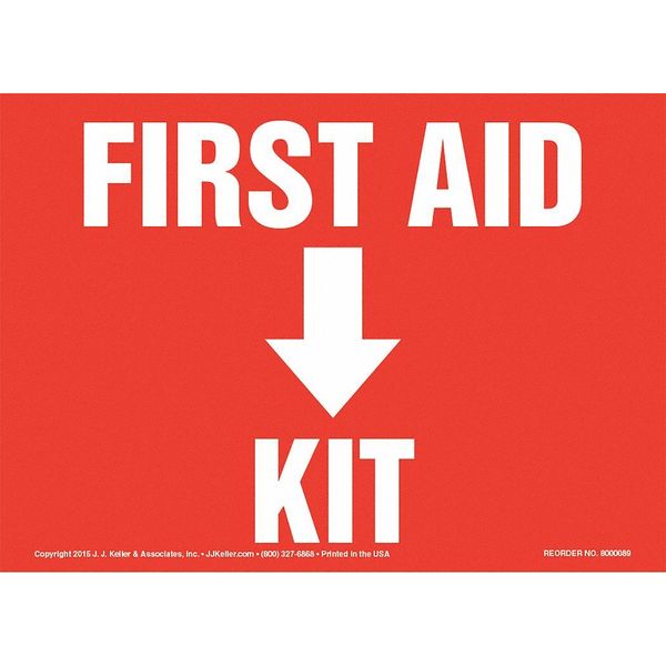 Jj Keller First Aid Kit Sign, 10" x 7", Plastic, 8001165 8001165