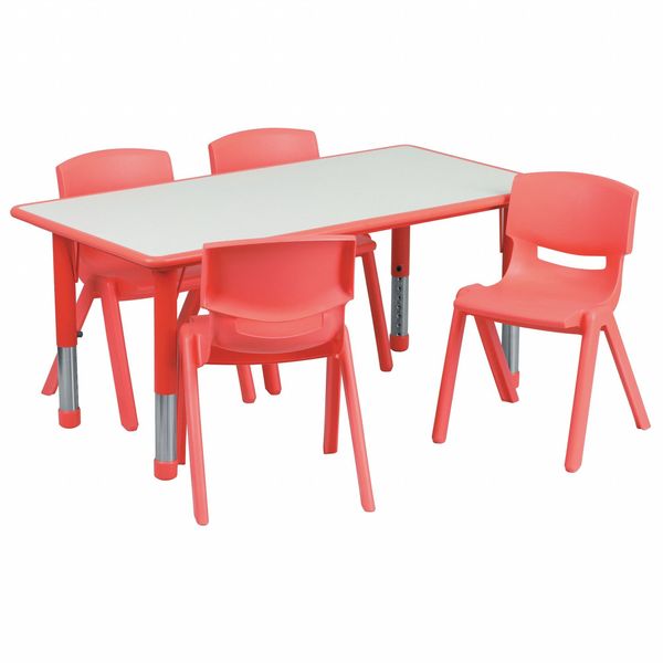 Flash Furniture Rectangle Table Set, 23.625 W X 47.25 L X 23.5 H, Plastic, Steel, Grey YU-YCY-060-0034-RECT-TBL-RED-GG