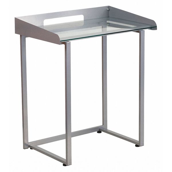 Flash Furniture Contemporary Desk, 18" D, 27.5 W, 32.25 H, Clear/Silver, Glass, Metal NAN-YLCD1234-GG