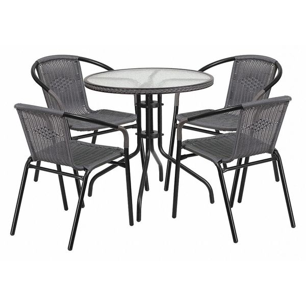 Flash Furniture Round Table Set, 28.75 W X 28.75 L X 28 H, Aluminum, Glass, Metal, Plastic, Rattan, Clear TLH-087RD-037GY4-GG