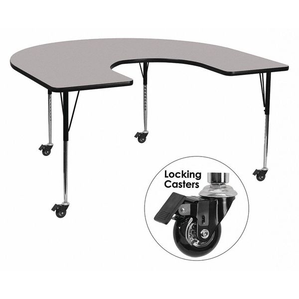 Flash Furniture Horseshoe Activity Table, 60" W X 66" L X 30.37" H, Laminate, Grey XU-A6066-HRSE-GY-T-A-CAS-GG