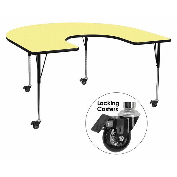 Flash Furniture Horseshoe Activity Table, 60" X 66" X 30.37", Laminate Top, Yellow XU-A6066-HRSE-YEL-T-A-CAS-GG