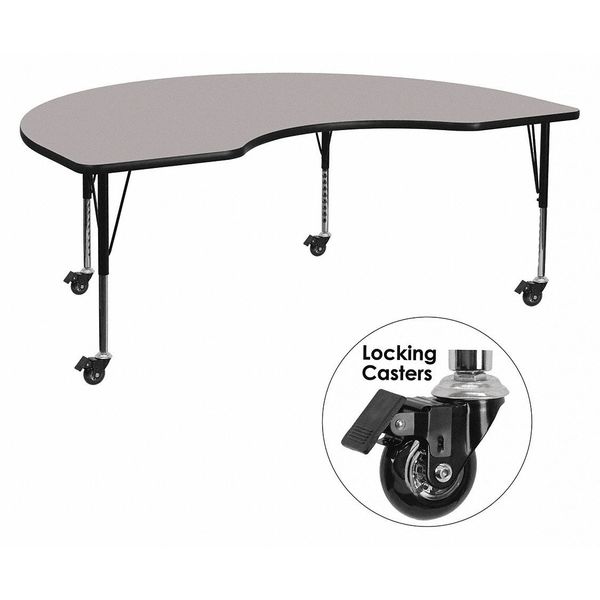 Flash Furniture Kidney Activity Table, 48" X 72" X 25.5", Laminate Top, Grey XU-A4872-KIDNY-GY-H-P-CAS-GG