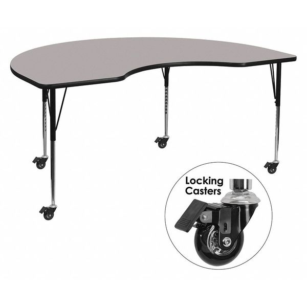 Flash Furniture Kidney Activity Table, 48" W X 96" L X 30.5" H, Laminate, Grey XU-A4896-KIDNY-GY-H-A-CAS-GG