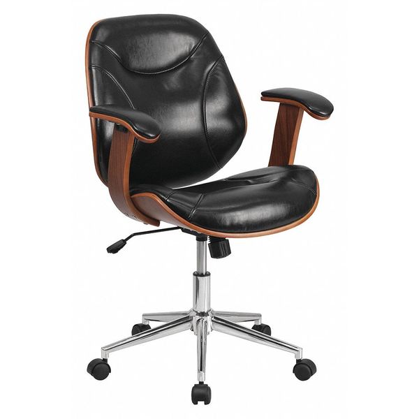 Flash Furniture Contemporary Chair, Leather, 19" to 22" Height, Fixed Arms, Black SD-SDM-2235-5-BK-GG