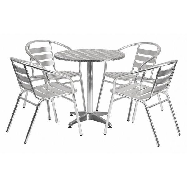 Flash Furniture Round Table Set, 27.5 W X 27.5 L X 27.5 H, Aluminum, Plastic, Stainless Steel, Grey TLH-ALUM-28RD-017BCHR4-GG