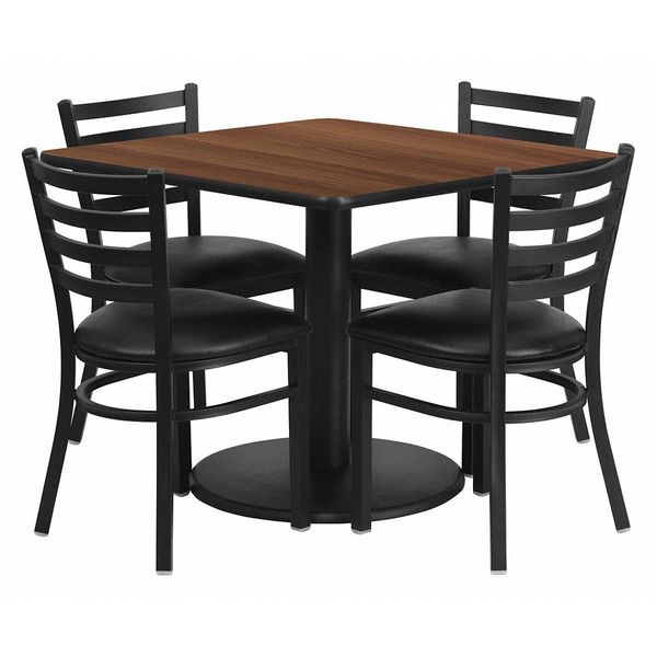 Flash Furniture Square Walnut Table, Blk Seat, Sqr, Rnd Base, 36", 36" W, 36" L, 30" H, Laminate Top, Wood Grain RSRB1016-GG