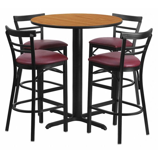Flash Furniture Natural Bar Table, X-Base, Burg Seats, 24", 24" W, 24" L, 42" H, Laminate Top, Wood Grain HDBF1039-GG