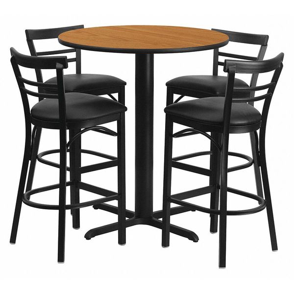 Flash Furniture Natural Bar Table, X-Base, Blk Seats, 24", 24" W, 24" L, 42" H, Laminate Top, Wood Grain HDBF1035-GG