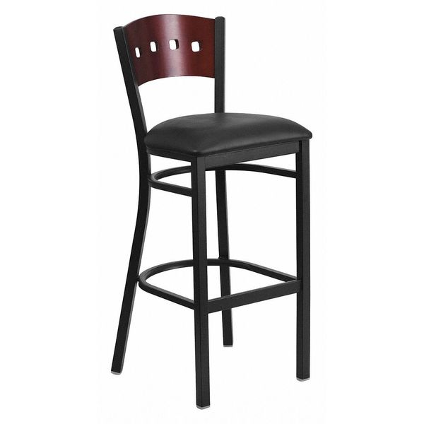 Flash Furniture Stool, 4 Sqr Back, Blk/Mahogany, Blk Seat XU-DG-60515-MAH-BAR-BLKV-GG