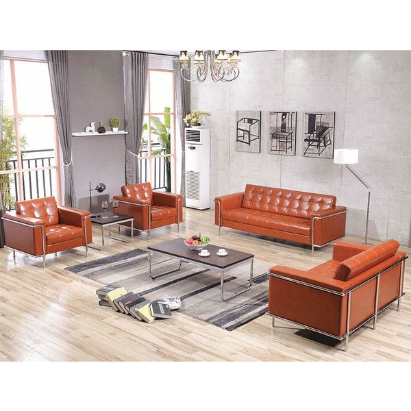 Flash Furniture Leather Reception Set, Cognac, Lesley Series, 33" x 32-1/2" ZB-LESLEY-8090-SET-COG-GG