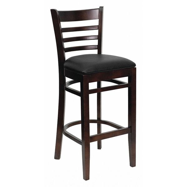 Flash Furniture Wood Barstool, Walnut, Ladder Bck, Blk Vny, Seat Height Range: 31" XU-DGW0005BARLAD-WAL-BLKV-GG