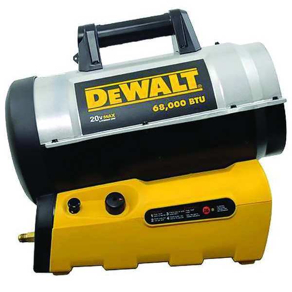 Dewalt Forced Air Portable Gas Heater, LP, 68,000 BtuH, 11 1/2 in Wx  DXH70CFA Zoro