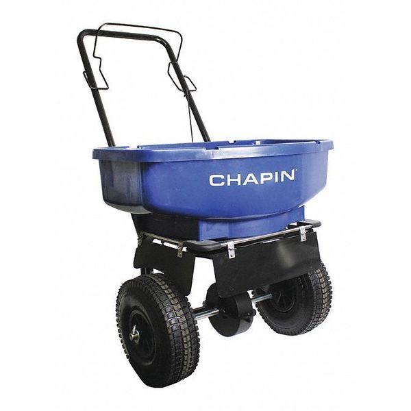 Chapin 80 lb Salt and Ice Melt Broadcast Spreader, U-Shape Handle, Pneumatic 10 in Wheels 81008A