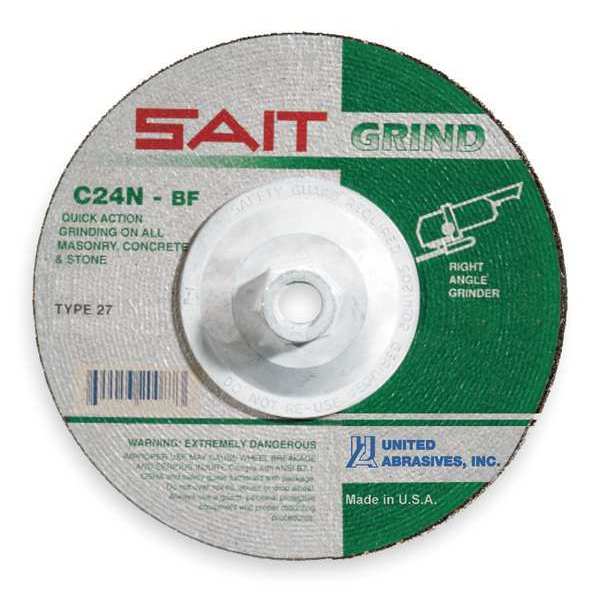 United Abrasives/Sait Depressed Center Grinding Wheel, 27, 4-1/2" Dia, 1/4" Thick, 5/8"-11 Arbor Hole Size 20161