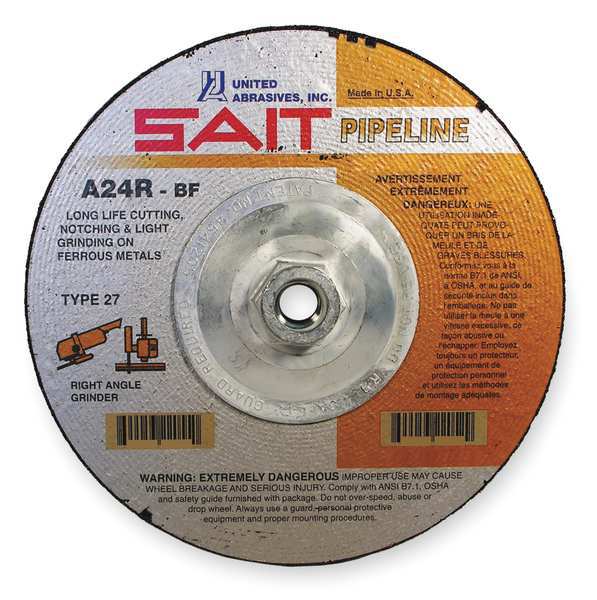 United Abrasives/Sait Cut-Off & Grinding Wheel, 27, 7" Dia, 1/8" Thick, 5/8"-11 Arbor Hole Size, Aluminum Oxide 22052