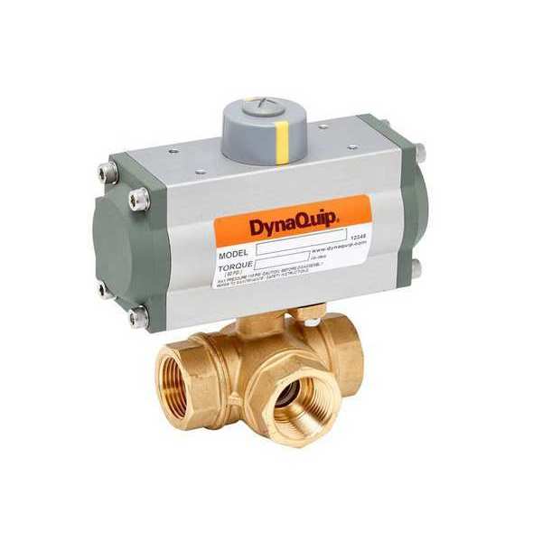 Dynaquip Controls 1/2" FNPT Brass Pneumatic Ball Valve 3-Way PYHG3AUSR05210A