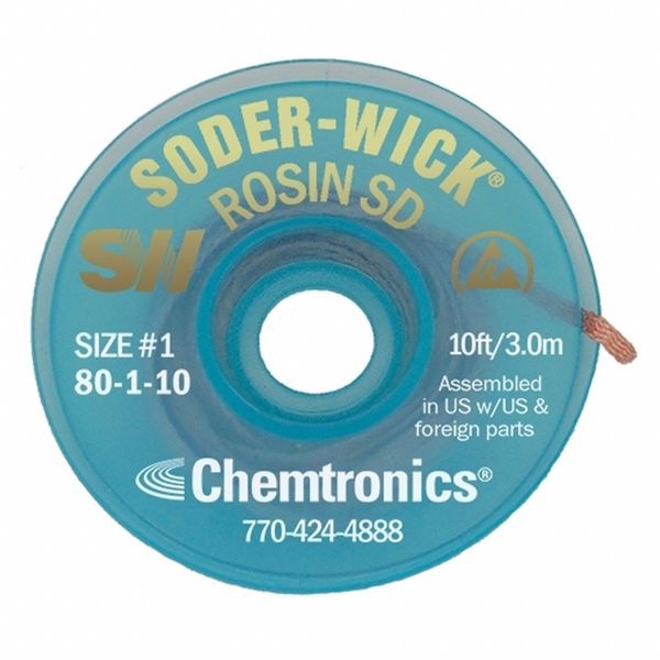 Chemtronics Desoldering Wick, 10 ft., 1, Copper, Rosin 80-1-10