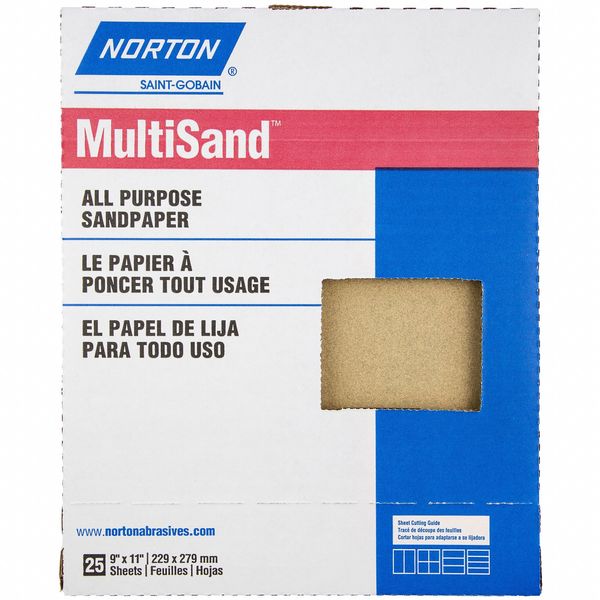 Norton Abrasives Sandpaper Sheet, Grit 220, 11" L, 9" W 07660700354
