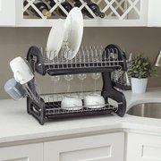 Home Basics 3 Piece Vinyl Coated Steel Dish Drainer with Drip Tray, Silver  DD30233