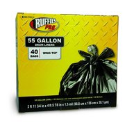 Tough Guy Trash Bags, Recycled 55 gal, 41 in W, 54 in H, 1.5 mil Thick,  Black, 100 Pack 784JG7