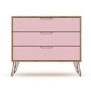 Manhattan Comfort Dresser, 3- Drawers, Nature/Rose Pink 103GMC