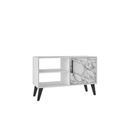 Manhattan Comfort Amsterdam 35.43" TV Stand with 3 Shelves in White Marble 145AMC208