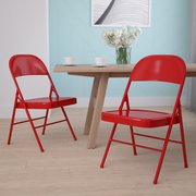 Flash Furniture HERCULES Series Double Braced Red Metal Folding Chair 2-BD-F002-RED-GG