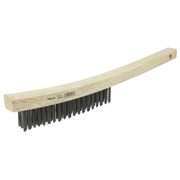 Weiler Wire Scratch Brush, .012 Carbon Steel Fill, Curved Handle, 3x19 Rows 44053