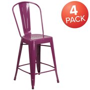 Flash Furniture Purple Metal Outdoor Stool, 24" 4-ET-3534-24-PUR-GG