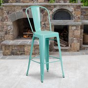 Flash Furniture Mint Green Metal Indoor-Outdoor Barstool with Back, 30" High 4-ET-3534-30-MINT-GG