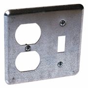 Raco Electrical Box Cover, Square, 2 Gangs, Galvanized Steel, Duplex Receptacle and Toggle Switch 872