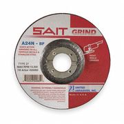 United Abrasives/Sait Depressed Center Grinding Wheel, 27, 5" Dia, 1/4" Thick, 7/8" Arbor Hole Size, Aluminum Oxide 20070