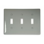 Hubbell Wiring Device-Kellems Toggle Switch Wall Plates and Box Cover, Number of Gangs: 3 Nylon, Smooth Finish, Gray NP3GY