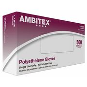 Ambitex Disposable Gloves, 0.63 mil Palm Thickness, Polyethylene, Powder-Free, L, 500 PK PLG6505