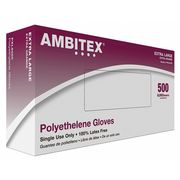 Ambitex Disposable Gloves, 0.63 mil Palm Thickness, Polyethylene, Powder-Free, XL, 500 PK PXL6505