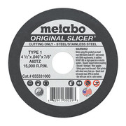 Metabo Abrasive Cut-Off Wheel, Type 1, 4 1/2 in x 0.04 in x 7/8 in, Aluminum Oxide, 60 Grit, A60TZ 655331000