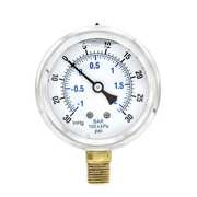 Pic Gauges Compound Gauge, -30 to 0 to 30 in Hg/psi, 1/4 in MNPT, Stainless Steel, Silver PRO-201L-254CC