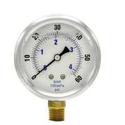 Pic Gauges Pressure Gauge, 0 to 60 psi, 1/4 in MNPT, Stainless Steel, Silver PRO-201L-254D