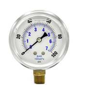 Pic Gauges Pressure Gauge, 0 to 100 psi, 1/4 in MNPT, Stainless Steel, Silver PRO-201L-254E